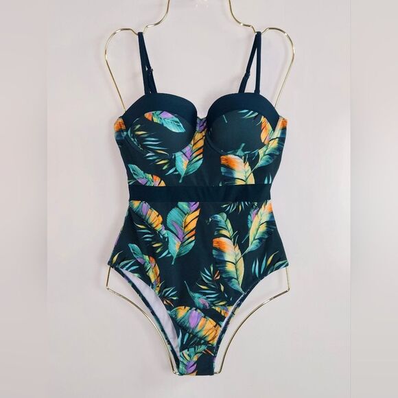 Cupshe Tropical Moulded Cup One Piece Bathing Suit NEW - Picture 2 of 9
